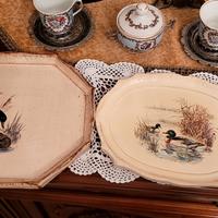 due vassoio legno anatre vintage design. rustico 