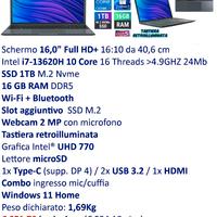 NOTEBOOK 16" PC  INTEL i7/16GB RAM SSD 1TB  WIN 11
