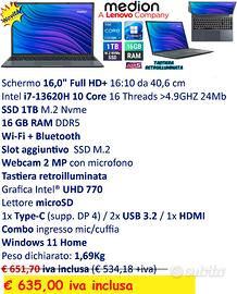 NOTEBOOK 16" PC  INTEL i7/16GB RAM SSD 1TB  WIN 11