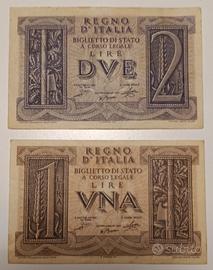 24#. Banconote 1 e 2 Lire.