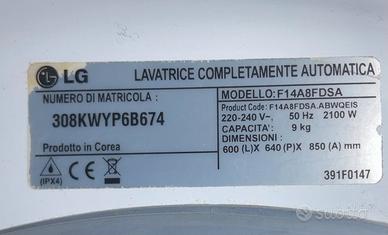 Ricambi Lavatrice lg F14A8FDSA