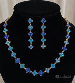 Collana girocollo quadrifoglio e orecchini zirconi