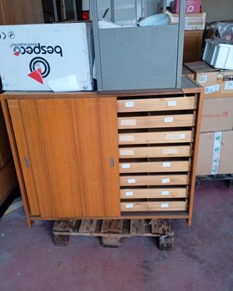 cassettiera laboratorio vintage legno 