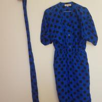 Vestito lungo blu a pois neri da donna