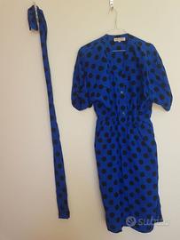 Vestito lungo blu a pois neri da donna
