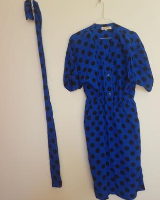Vestito lungo blu a pois neri da donna