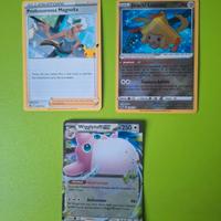 3 carte Pokemon: Wigglytuff, Prof.ssa Magnolia, Ji