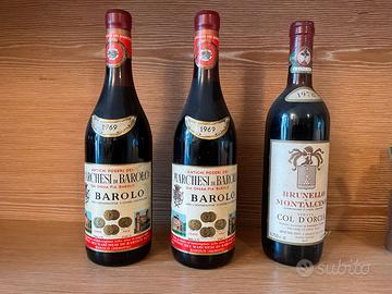 2 bottiglie di vino barolo e 1 brunello montalcino
