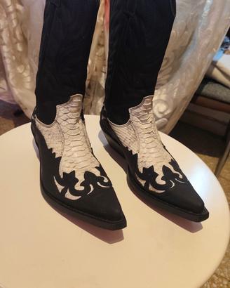 Stivali Cowboy artigianali in vera pelle e Pitone 