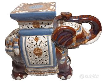 BEL TAVOLINO ELEFANTE IN TERRACOTTA SMALTATA INDIA