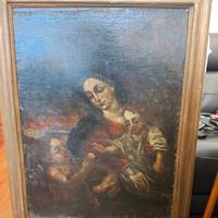 Olio Su Tela Grande Madonna E Bambino e San Giova