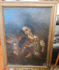 Olio Su Tela Grande Madonna E Bambino e San Giova