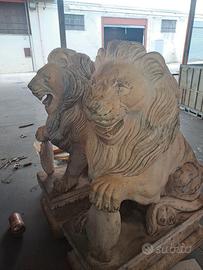 coppia di leoni in marmo rosa portogallo