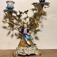 Candelabro porcellana francese Putto Dorato