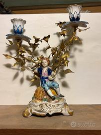 Candelabro porcellana francese Putto Dorato