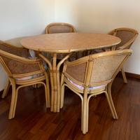 Tavolo ovale in vimini con 4 sedie