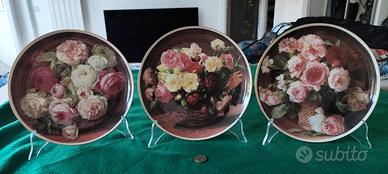 3 MUSEALI piatti porc. VERO LImoges Roses cm.25