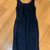 Abito midi tubino blu notte 100% lino