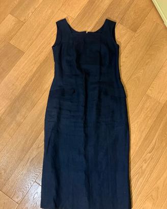 Abito midi tubino blu notte 100% lino