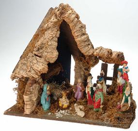 VECCHIO PRESEPE FONTANINI IN PASTA CAVA E CAPANNA