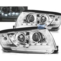 FARI SKODA FABIA 99-07 LUCE DIURNA LED FONDO CROMA