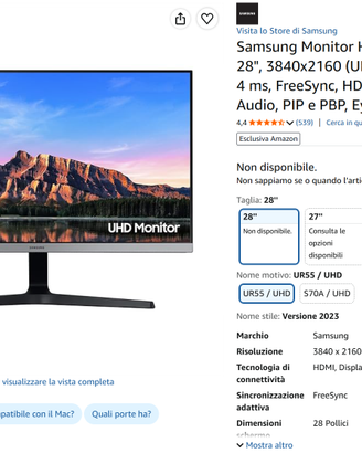 Samsung Monitor PC 4K 28"