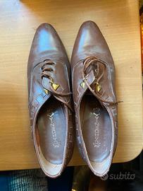 Scarpe Stringate Vintage Pelle Marrone Donna 38