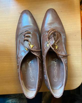 Scarpe Stringate Vintage Pelle Marrone Donna 38