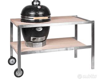 Tavolo in Acciaio e Legno Teak per Kamado