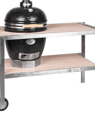 Tavolo in Acciaio e Legno Teak per Kamado