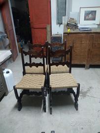 Set di 4 sedie in legno impagliate
