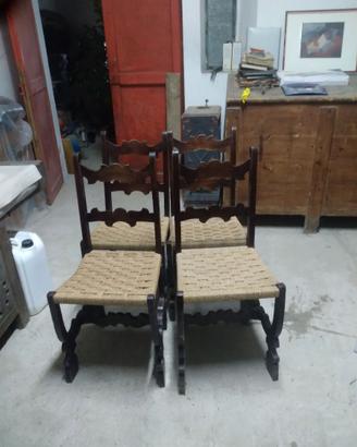 Set di 4 sedie in legno impagliate