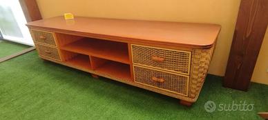 Mobile basso legno midollino L220xP55×H53