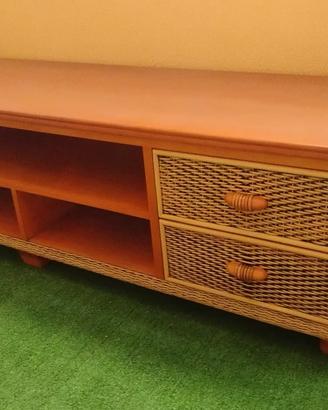 Mobile basso legno midollino L220xP55×H53
