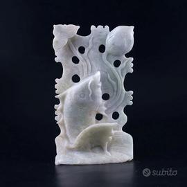 Antica scultura cinese in vera giada bianca/celado
