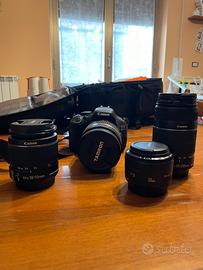 Reflex Canon EOS 600D + 4 obiettivi + borsa