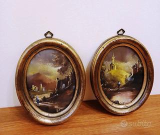 Coppia quadretti a olio su rame antiche miniature