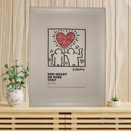 Quadro "Cuore Rosso" Keith Haring con Francobolli