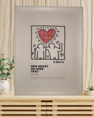 Quadro "Cuore Rosso" Keith Haring con Francobolli
