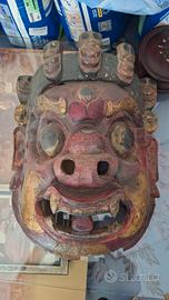 Maschera in legno antica tibetana mahakala