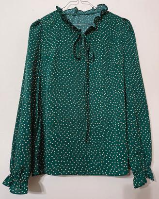 Blusa verde a pois con maniche lunghe