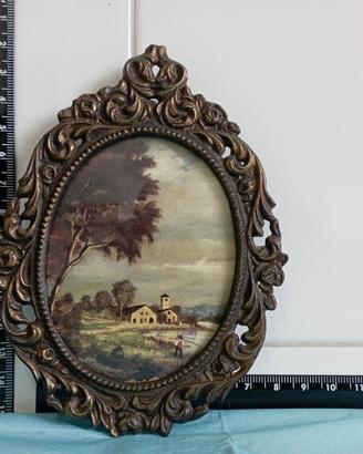 Quadretto ovale vintage con paesaggio