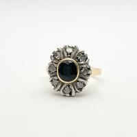 Anello oro 18KT diamanti e zaffiro, epoca 1940