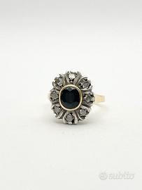 Anello oro 18KT diamanti e zaffiro, epoca 1940