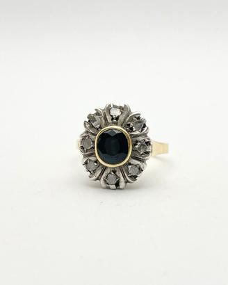 Anello oro 18KT diamanti e zaffiro, epoca 1940