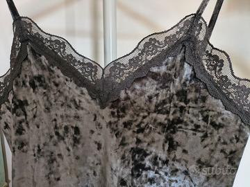 Canottiera in velluto grigio con pizzo tg. 44/L