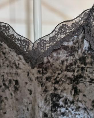 Canottiera in velluto grigio con pizzo tg. 44/L