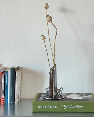 Raro vaso space age vintage design multitubo cromo