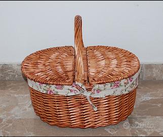 Cesto vimini coperchi foderato pic-nic orto funghi