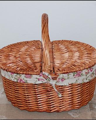 Cesto vimini coperchi foderato pic-nic orto funghi